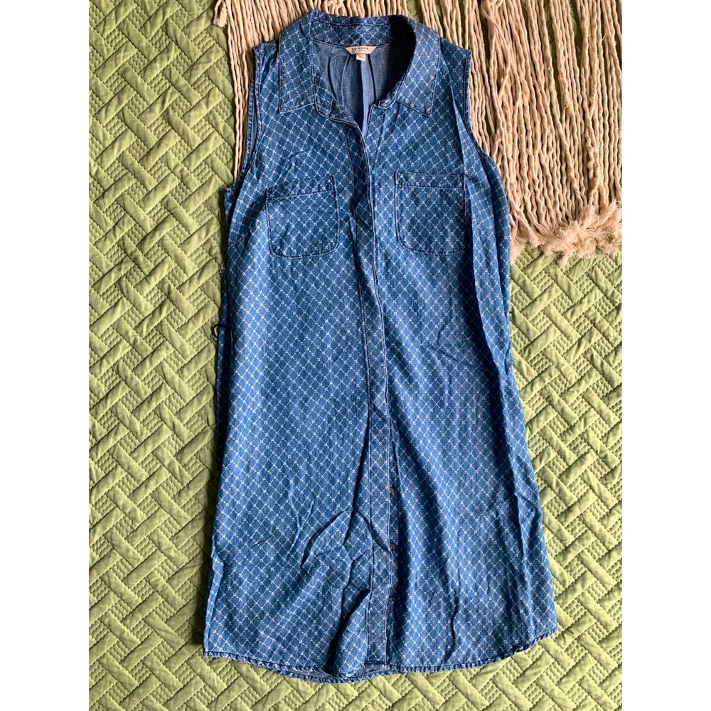 Sonoma Patterned Chambray Button-Up Shirt Dress